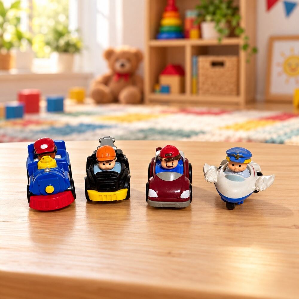 Fisher Price Little People Wheelies Lot of 4 Train Tow Truck Car Airplane